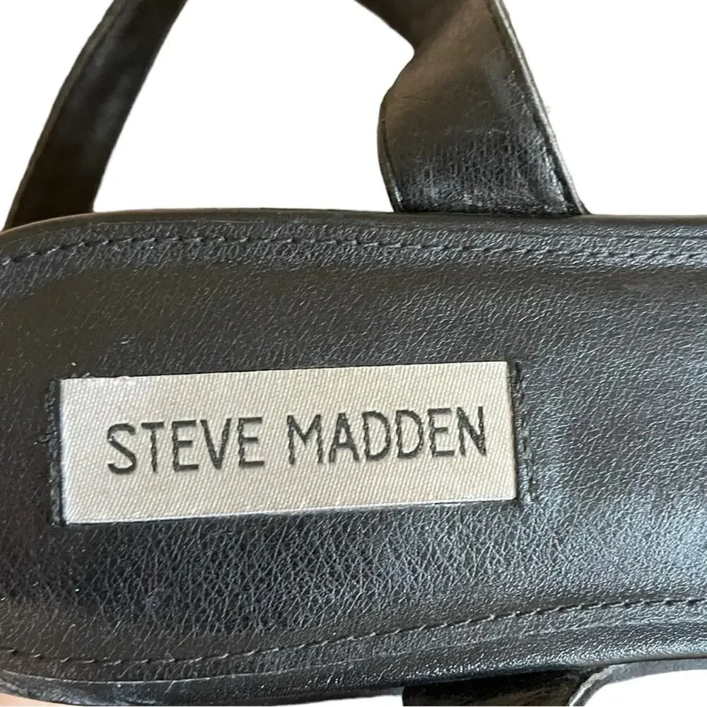 STEVE MADDEN Marco Black/White Leather Platform Ankle‎ Strap Sandal Size 10